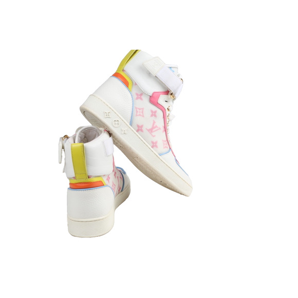 Louis Vuitton Lace Up Boombox High Top Sneakers Blue Pink White Leather LV Sz 37 - Picture 9 of 15